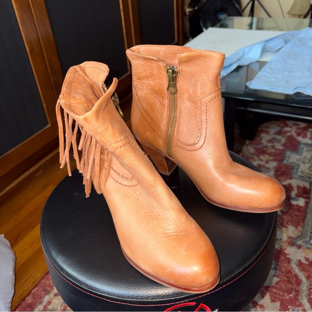 Sam Edelman Tan Leather Fringe Ankle Boots
